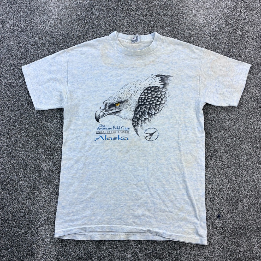 Vintage‎ American Bald Eagle Shirt Mens Large Gray Endangered Species Alaska